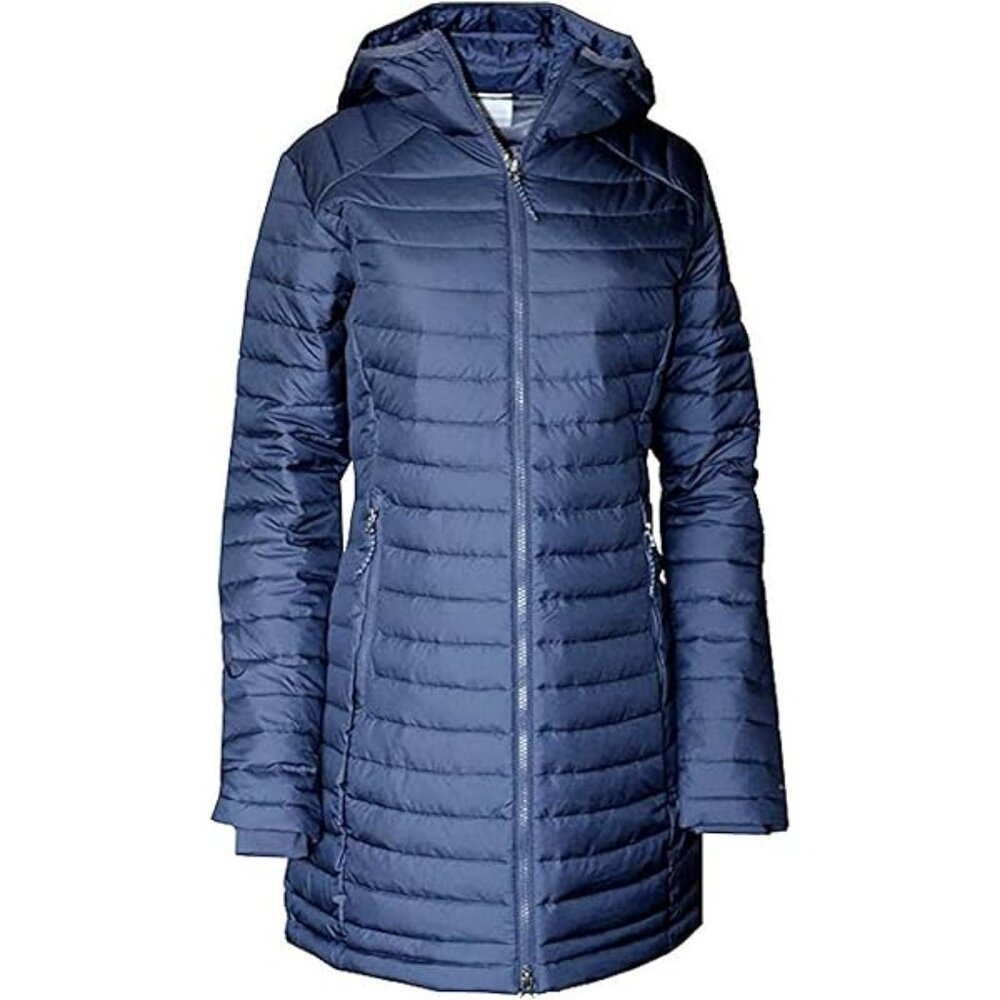 Columbia Women's Navy Frosted Ice‎ Long Thermo Snow Puffer Jacket Size L
